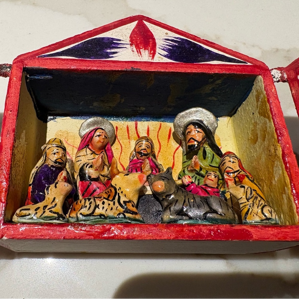 Vintage wooden Handcrafted Nativity Scene Box